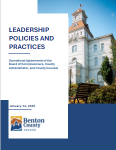 The cover page includes a photograph of the Benton County, Oregon Historic Courthouse and the document title "Leadership Policies and Practices."